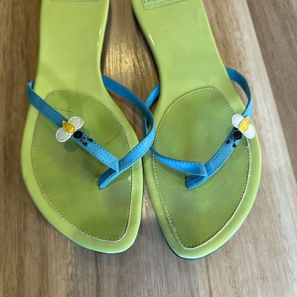 Vintage Dockers Bee Thong Sandals Lime Green Blue Y2K Retro Preppy Women 7-7.5 - Picture 9 of 10